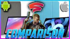 Cheap Android Tablet vs iPad Air 4th Generation Google Stadia Cyberpunk 2077